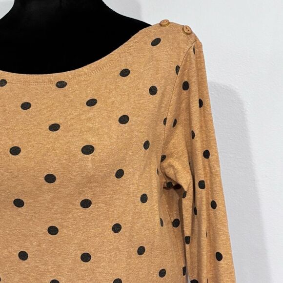 Land's End | Women’s Tan Black Polka Dot Boat Neck Cotton Sweater Top Size S - Picture 4 of 15
